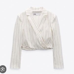Zara black/ white cropped striped blazer NWT